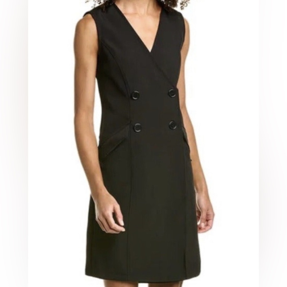 Max Studio Black Sleeveless Double-Breasted Front Button Tuxedo Dress Size large